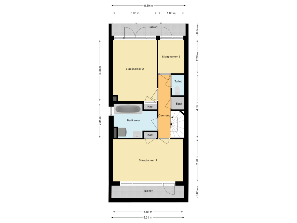 View floorplan of Tweede woonlaag of Zwaluwstraat 2-B