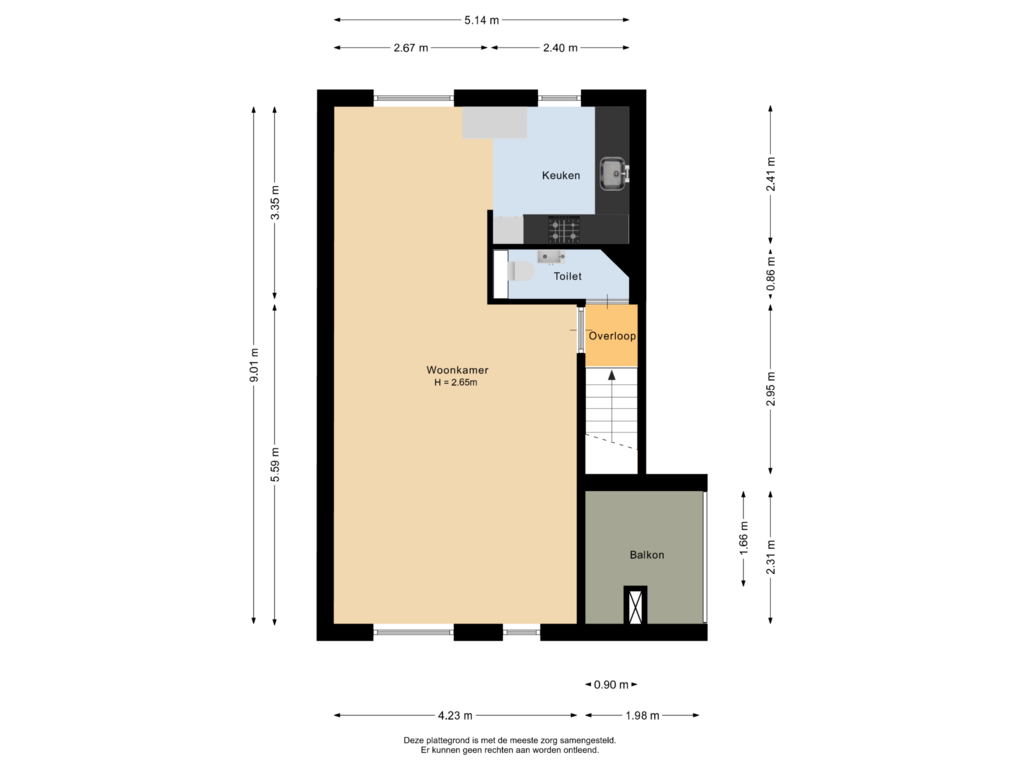 View floorplan of Eerste verdieping of Woudrichemstraat 25