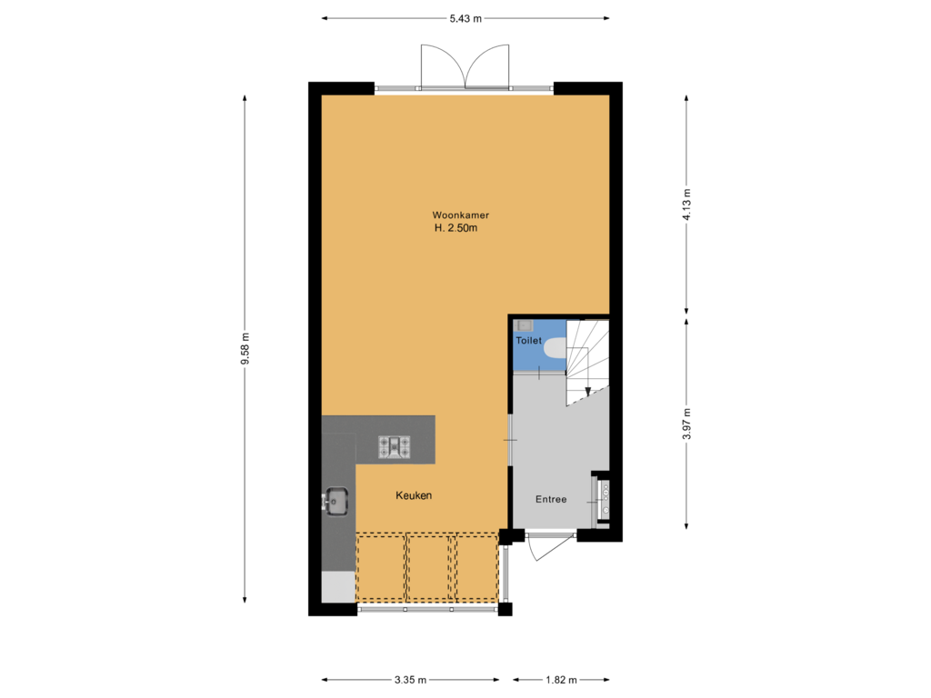 Bekijk plattegrond van Begane grond van De Steiger 180