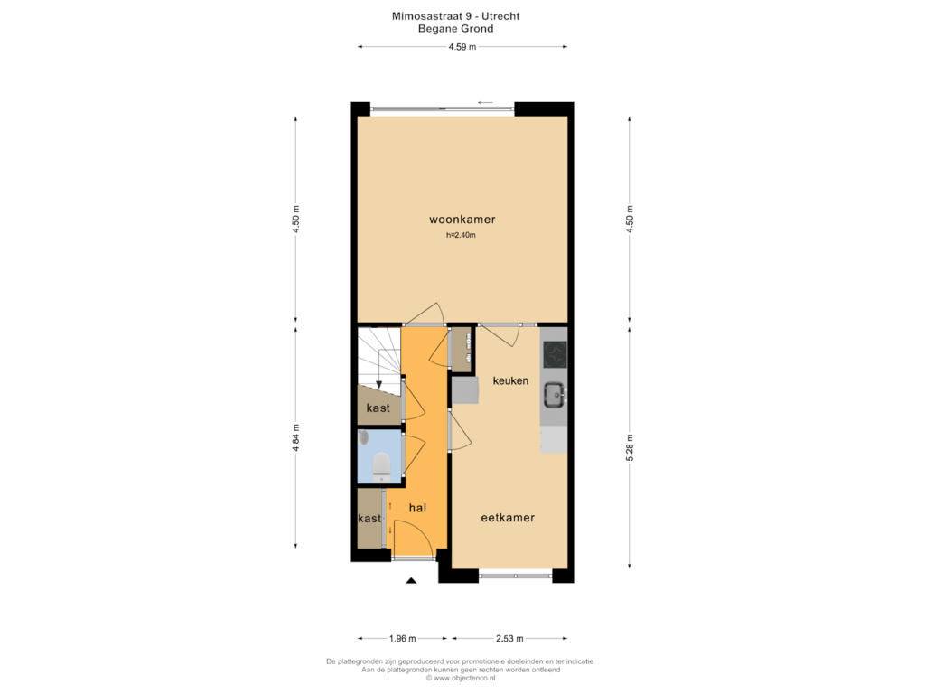 Bekijk plattegrond van BEGANE GROND van Mimosastraat 9