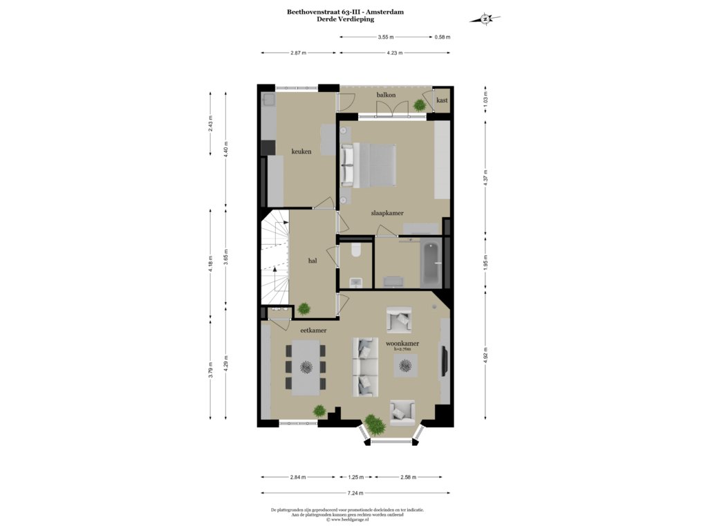 View floorplan of Derde Verdieping of Beethovenstraat 63-3