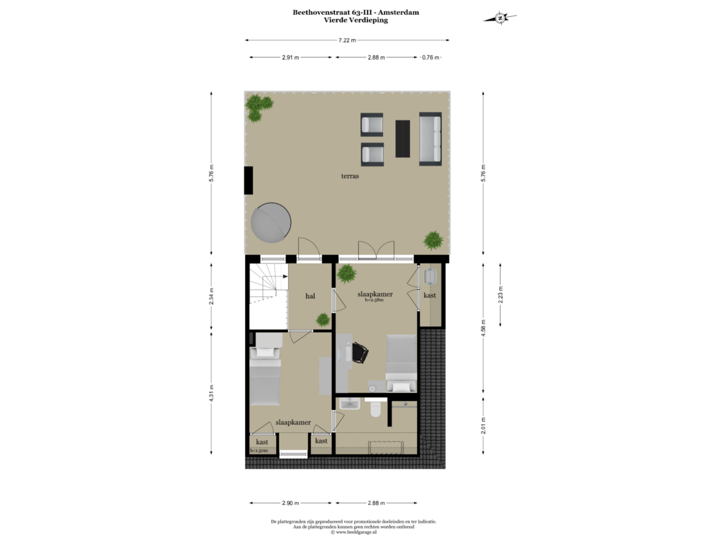 View floorplan of Vierde Verdieping of Beethovenstraat 63-3