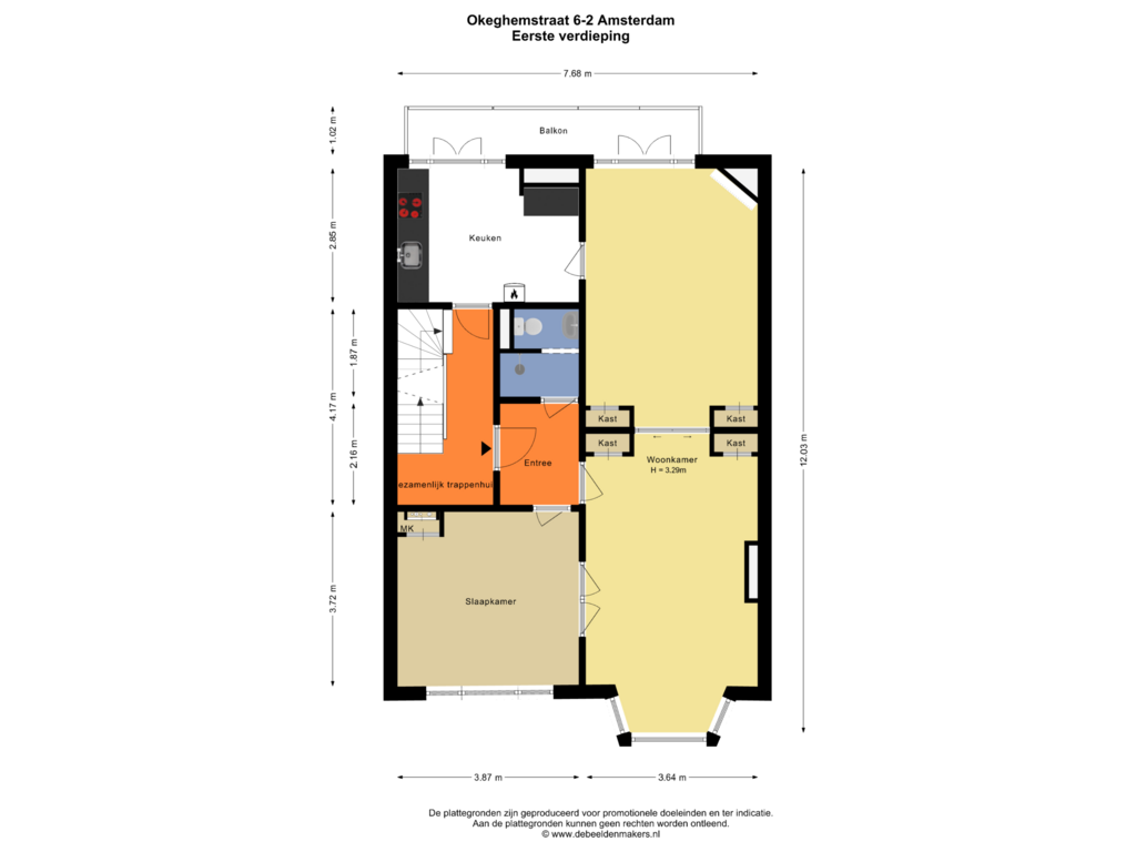 View floorplan of Eerste verdieping of Okeghemstraat 6-2