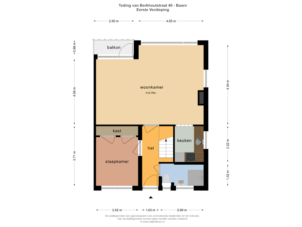 View floorplan of EERSTE VERDIEPING of Teding van Berkhoutstraat 40