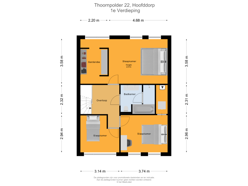 View floorplan of 1e Verdieping of Thoornpolder 22