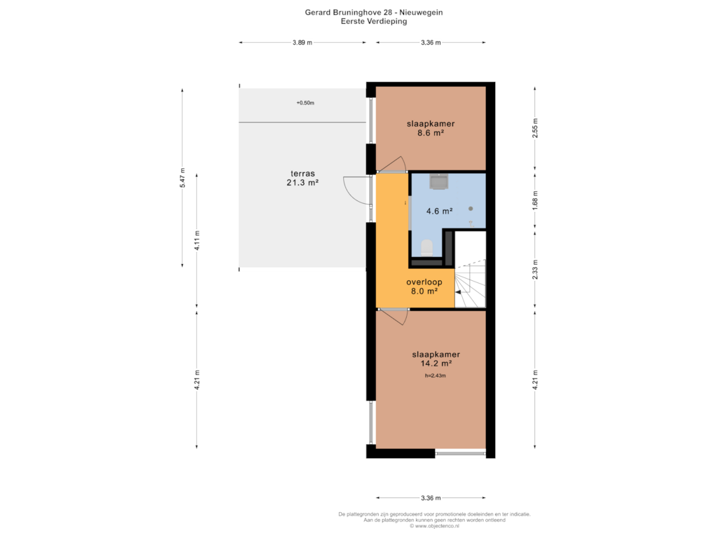 View floorplan of EERSTE VERDIEPING of Gerard Bruninghove 28