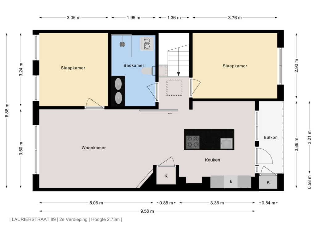 Bekijk plattegrond van 2e Verdieping van Laurierstraat 89