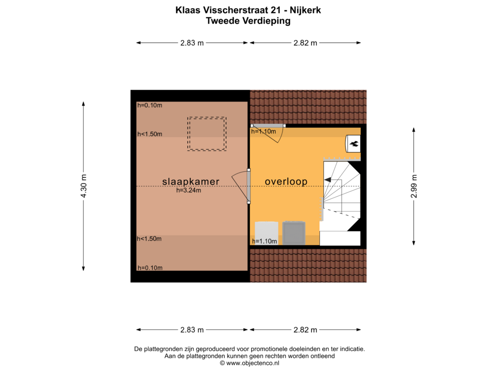 Bekijk plattegrond van TWEEDE VERDIEPING van Klaas Visscherstraat 21