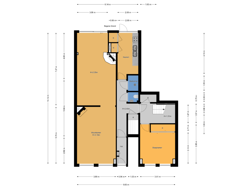 Bekijk plattegrond van Begane Grond van Weteringkade 78