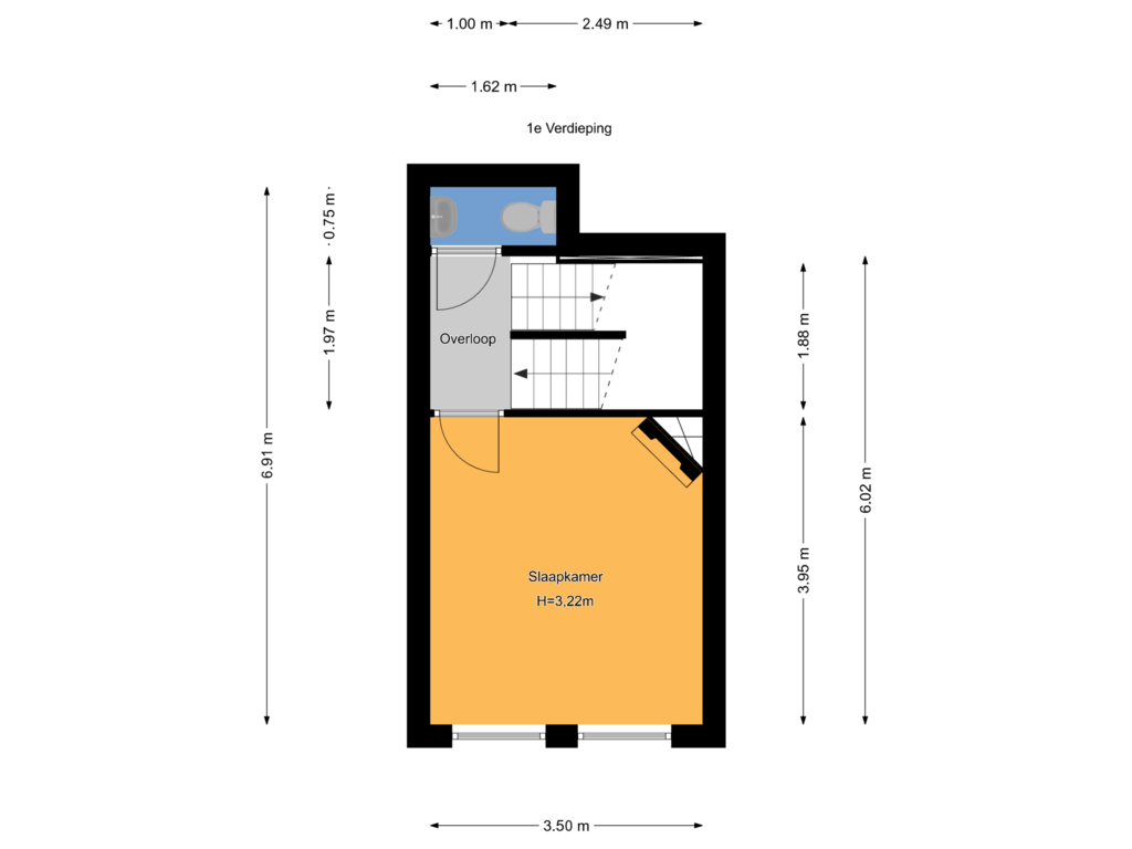 Bekijk plattegrond van 1e Verdieping van Weteringkade 78