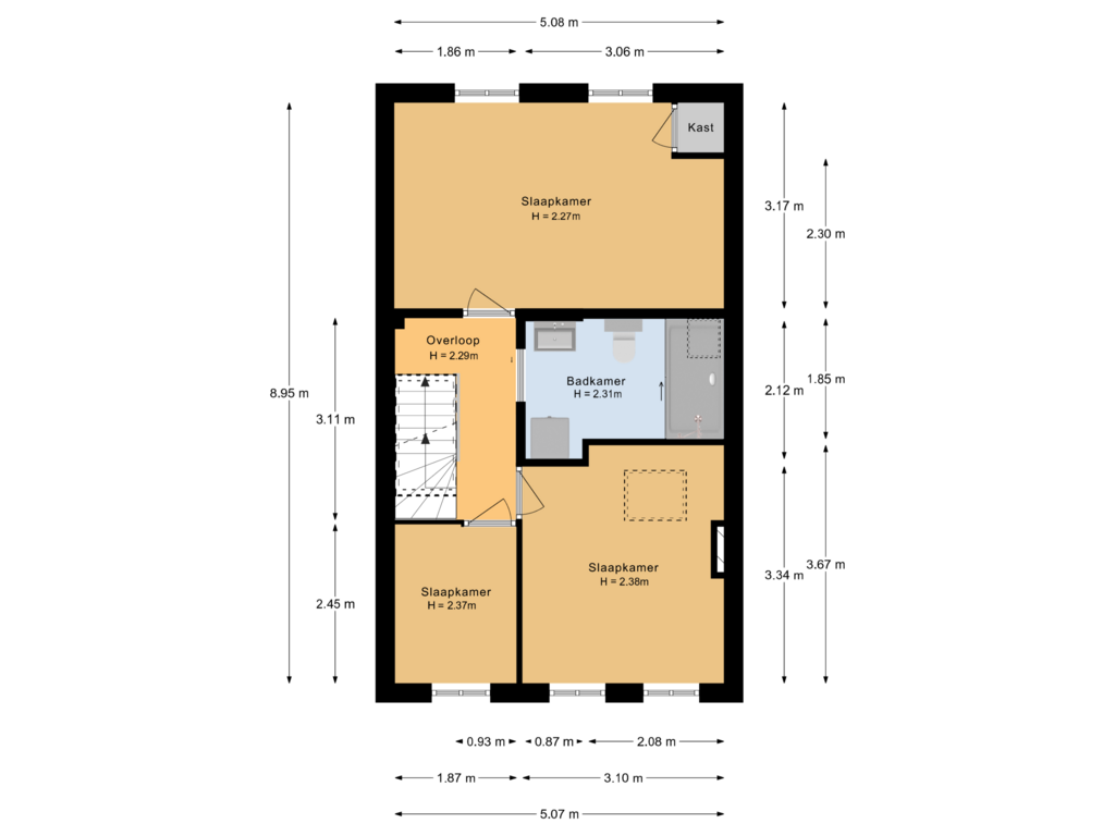 View floorplan of 2e verdieping of Havikstraat 12-BS