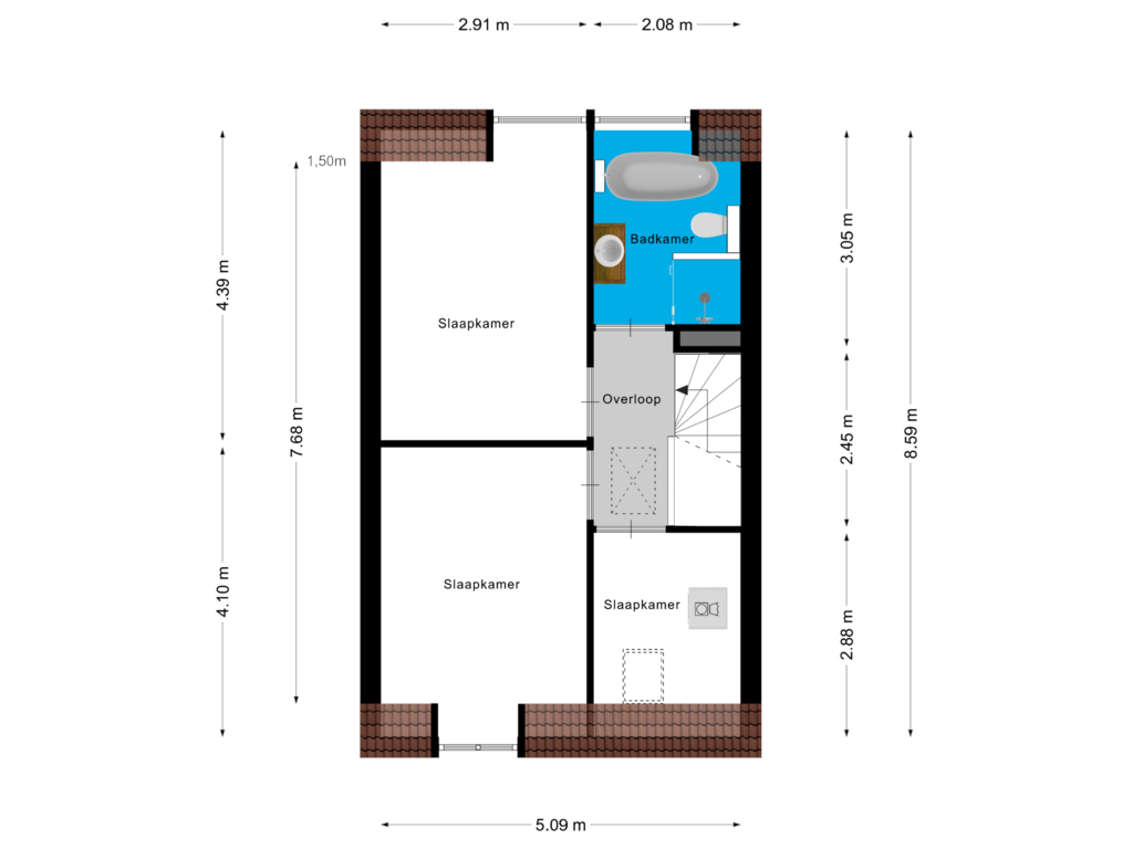 View floorplan of Eerste Verdieping of Schrijnwerkersveste 38