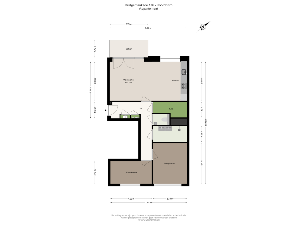 Bekijk plattegrond van Appartement van Bridgemankade 106