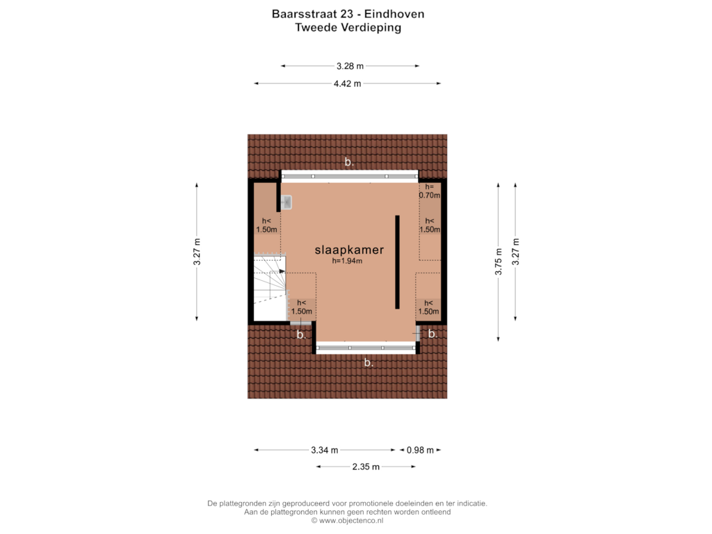 View floorplan of TWEEDE VERDIEPING of Baarsstraat 23