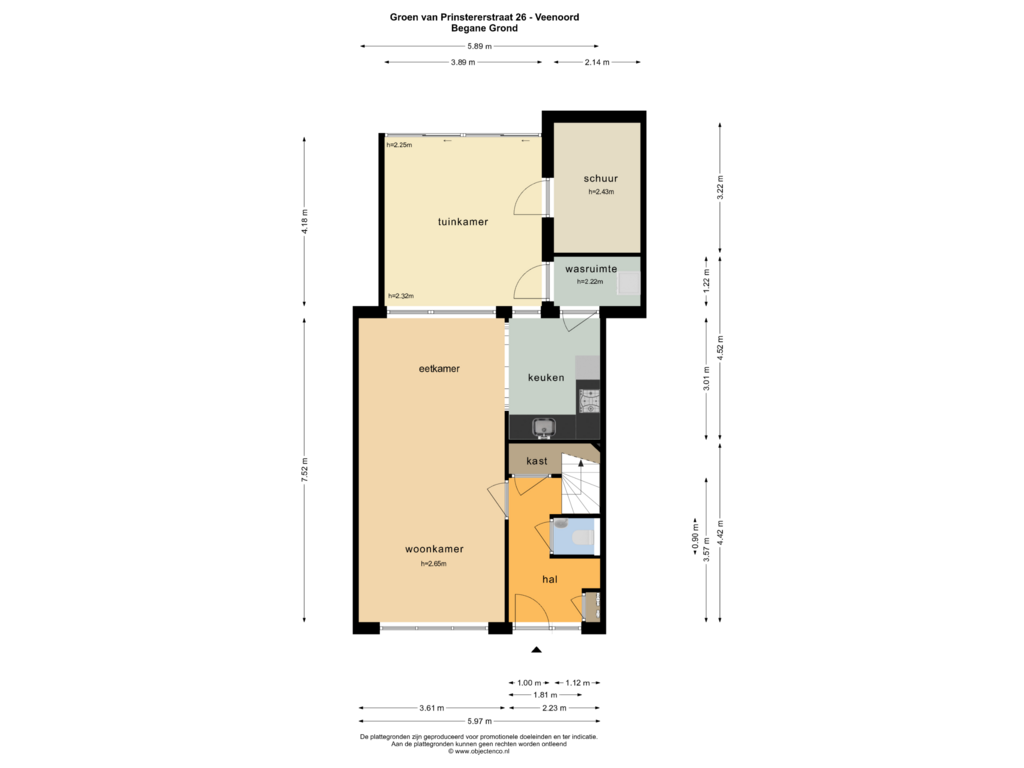 Bekijk plattegrond van BEGANE GROND van Groen van Prinstererstraat 26