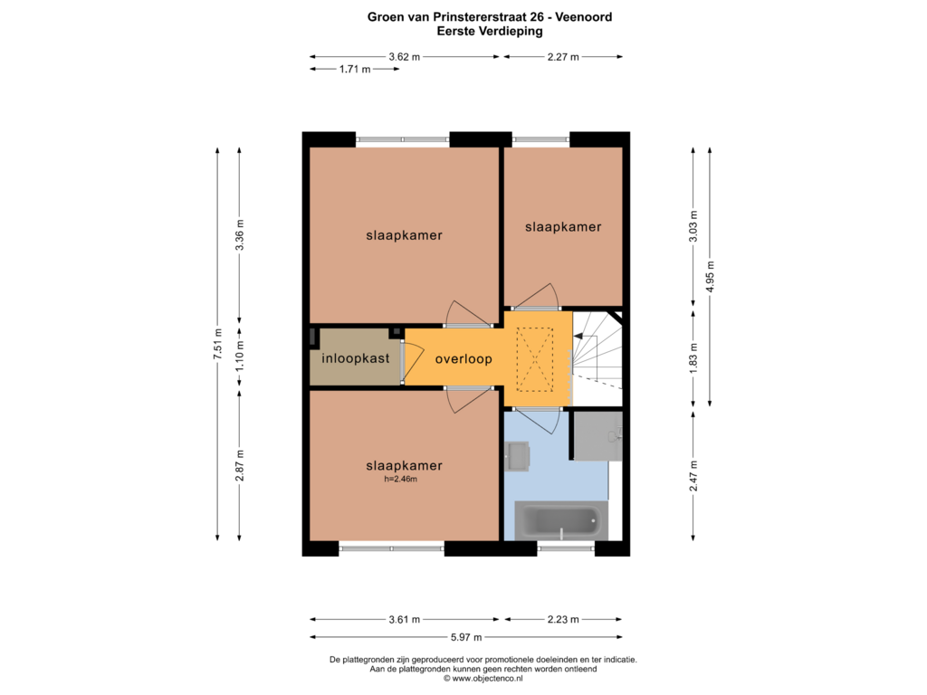 Bekijk plattegrond van EERSTE VERDIEPING van Groen van Prinstererstraat 26