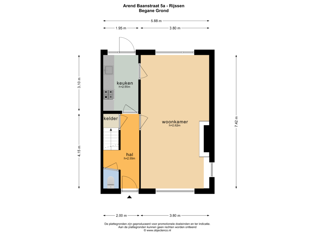 Bekijk plattegrond van BEGANE GROND van Arend Baanstraat 5-A