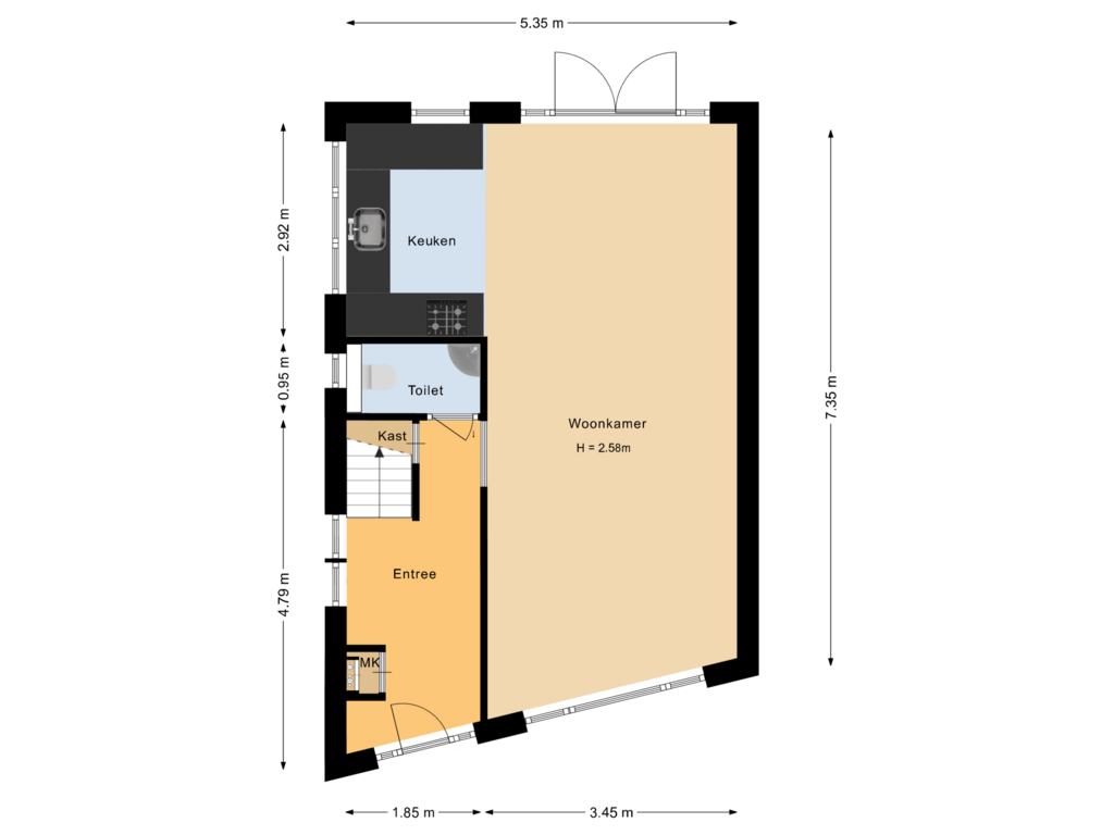 Bekijk plattegrond van Begane grond van Hoogstraat 3