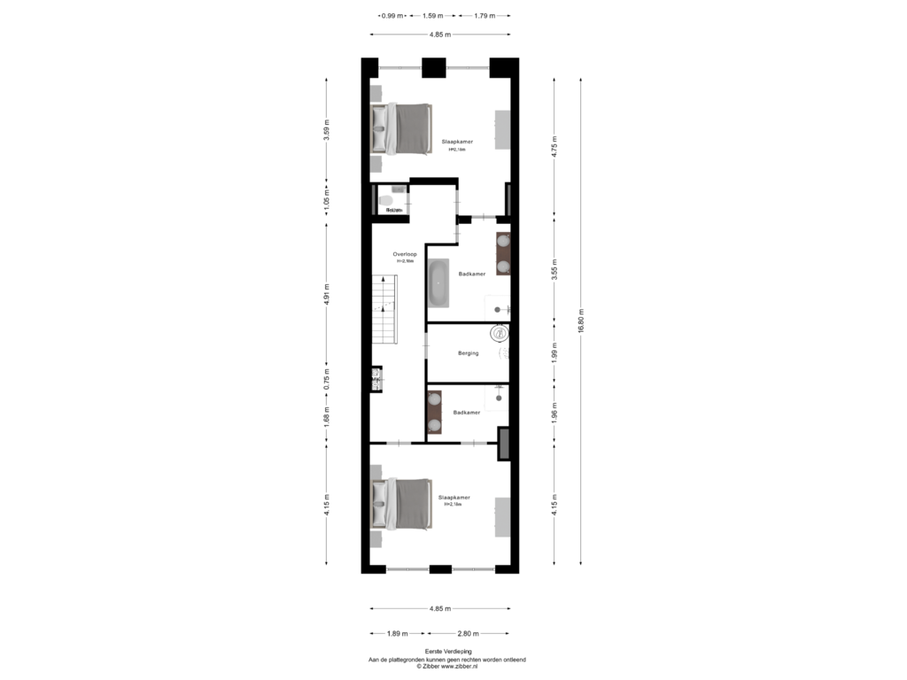 View floorplan of Eerste verdieping of Maarten Jansz. Kosterstraat 16-2