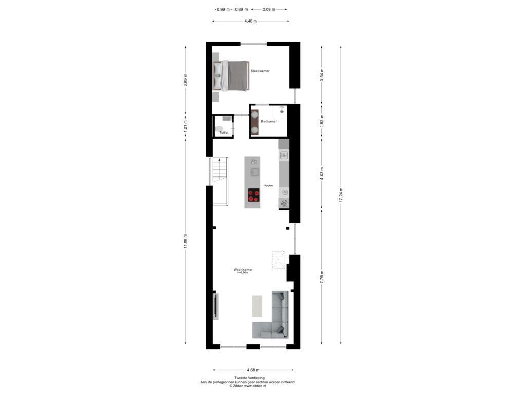 View floorplan of Tweede verdieping of Maarten Jansz. Kosterstraat 16-2