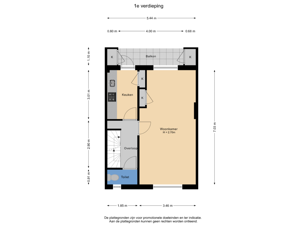 Bekijk plattegrond van 1e verdieping van Zonnebloemstraat 42