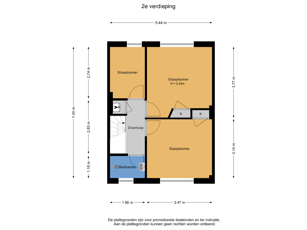 Bekijk plattegrond van 2e verdieping van Zonnebloemstraat 42