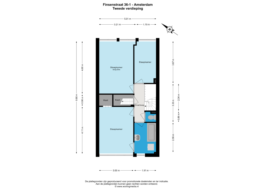 Bekijk plattegrond van Tweede verdieping van Finsenstraat 36-1