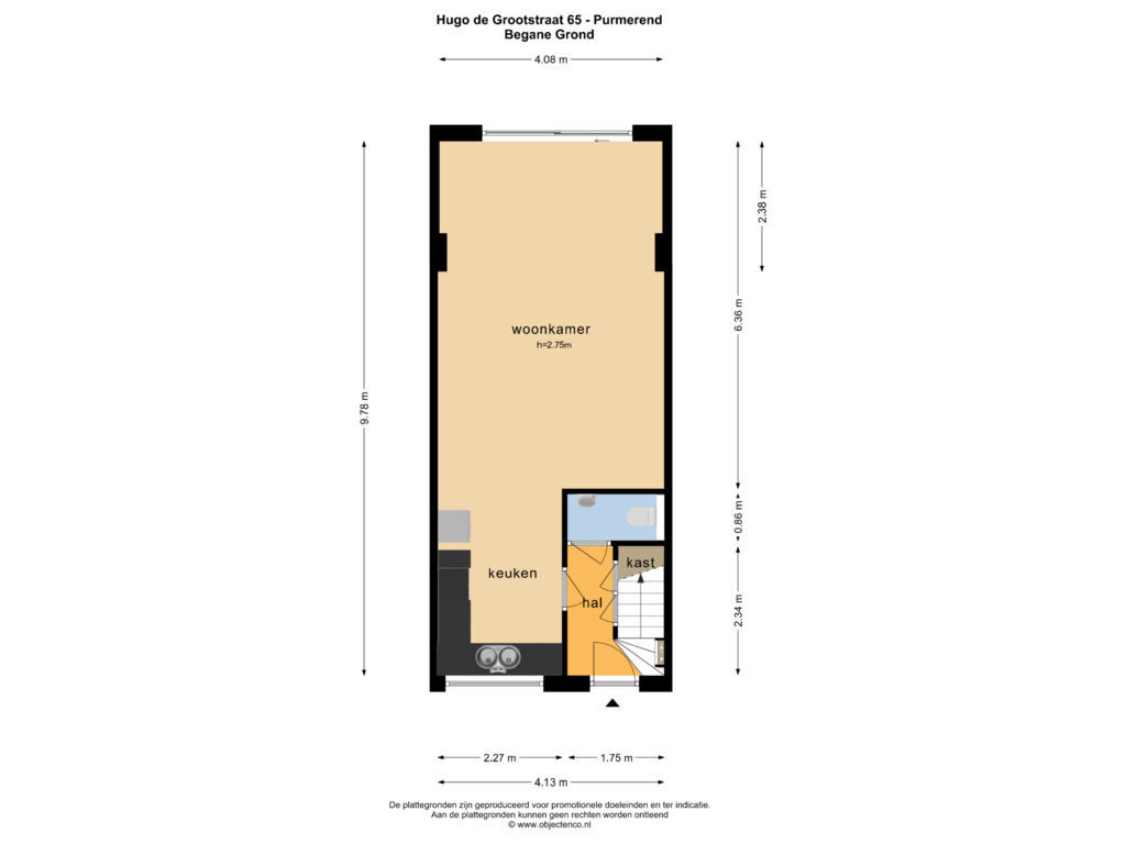 Bekijk plattegrond van BEGANE GROND van Hugo de Grootstraat 65