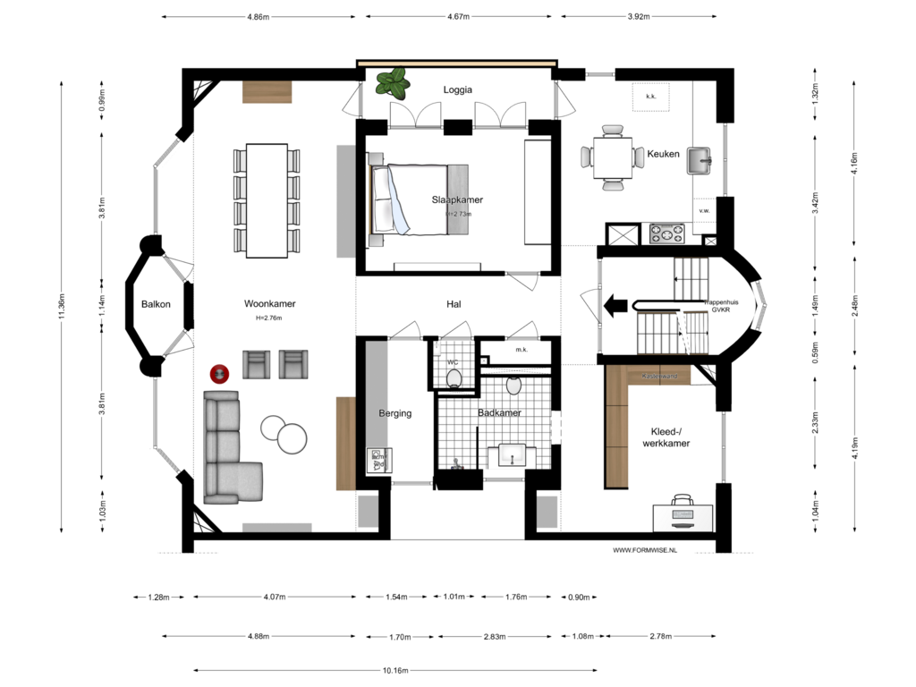 View floorplan of 1e verdieping of Koninginneweg 8-1