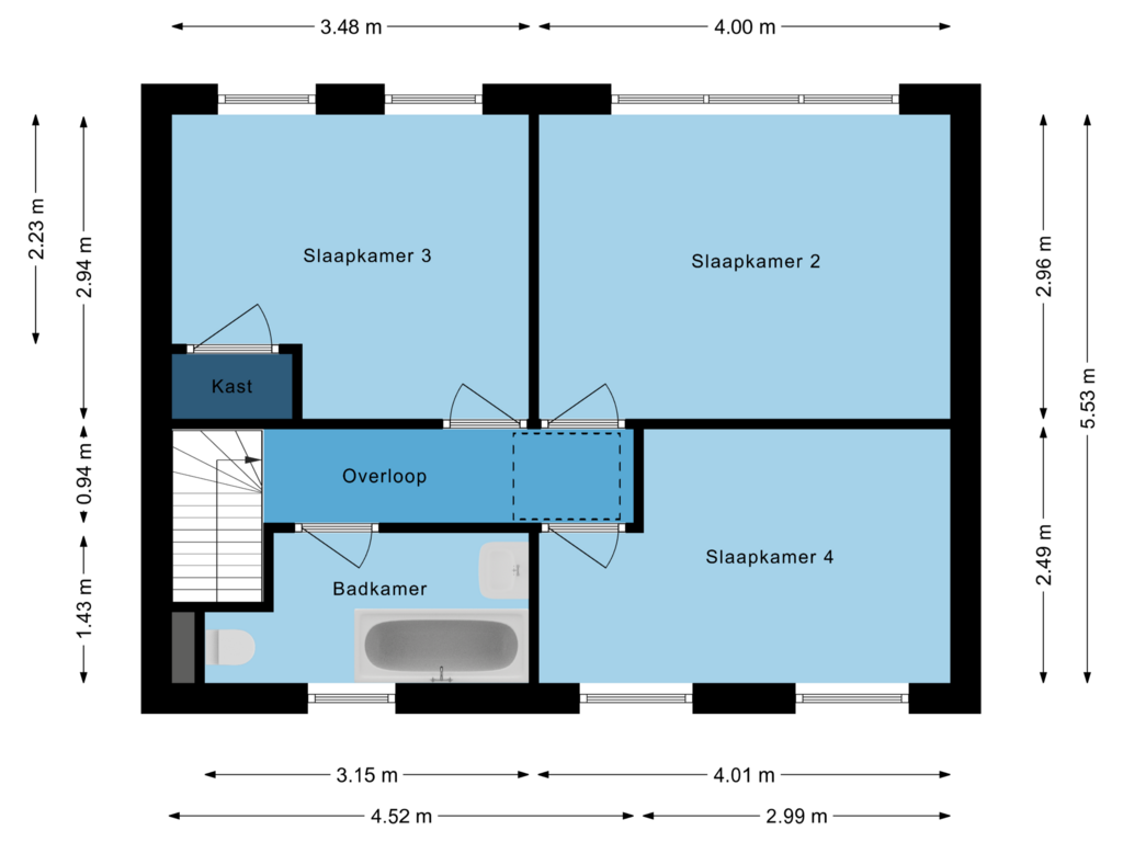 View floorplan of Eerste verdieping of Helleneind 9-A