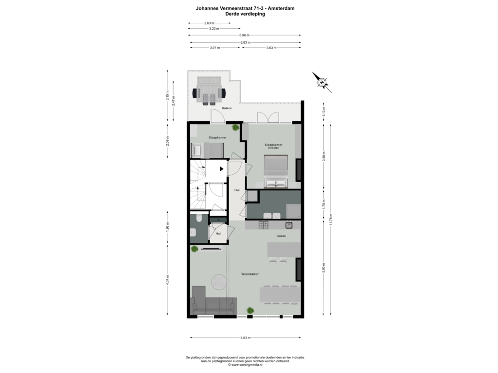 Bekijk plattegrond van Derde verdieping van Johannes Vermeerstraat 71-3