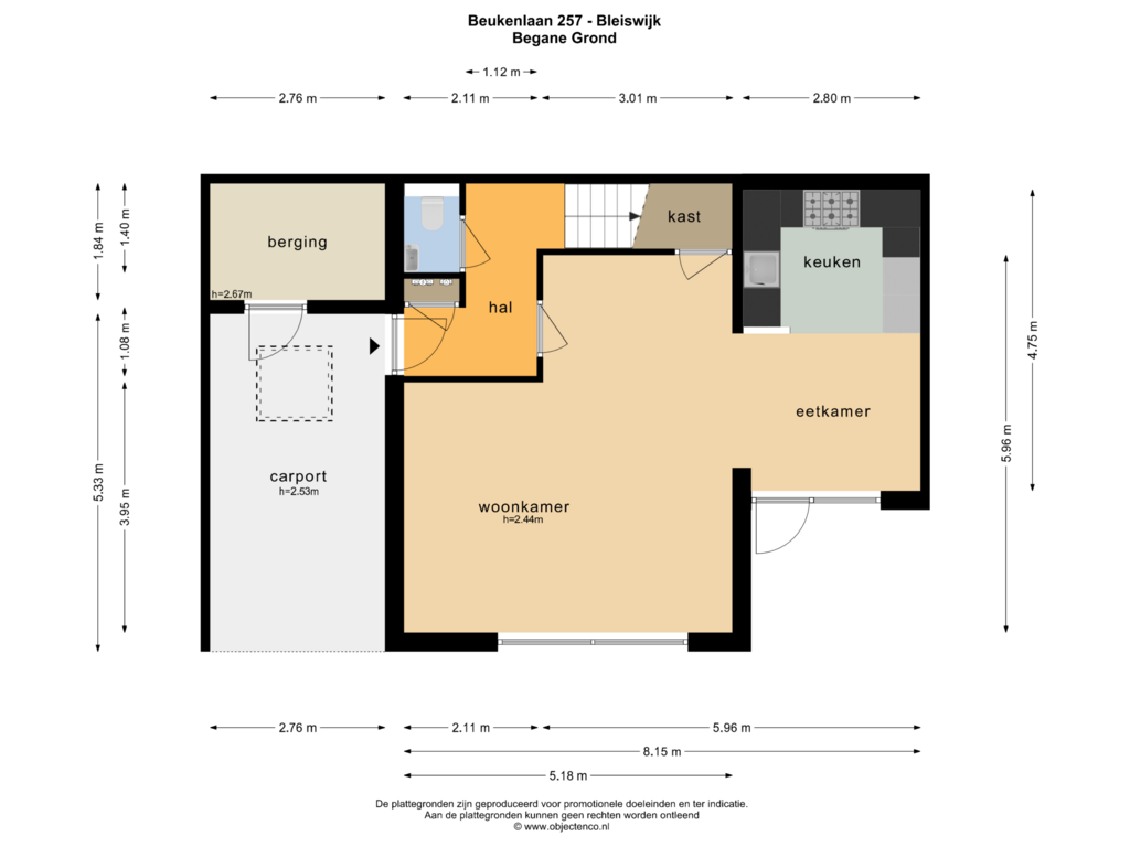 Bekijk plattegrond van BEGANE GROND van Beukenlaan 257