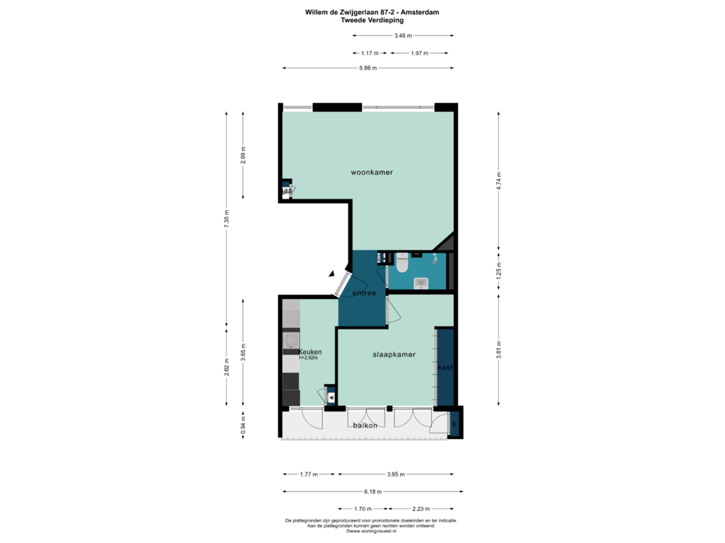 Bekijk plattegrond van TWEEDE VERDIEPING van Willem de Zwijgerlaan 87-2