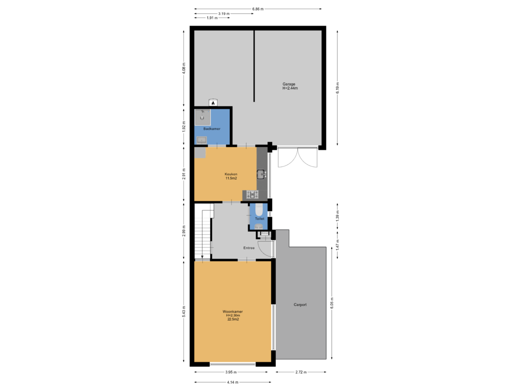 Bekijk plattegrond van Begane grond van Traaij 114