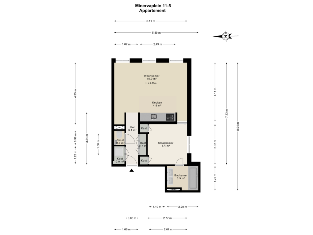 View floorplan of Appartement of Minervaplein 11-5