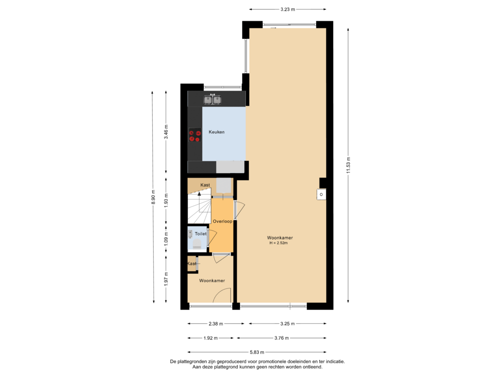 View floorplan of Begane grond of Dolphijnstraat 16