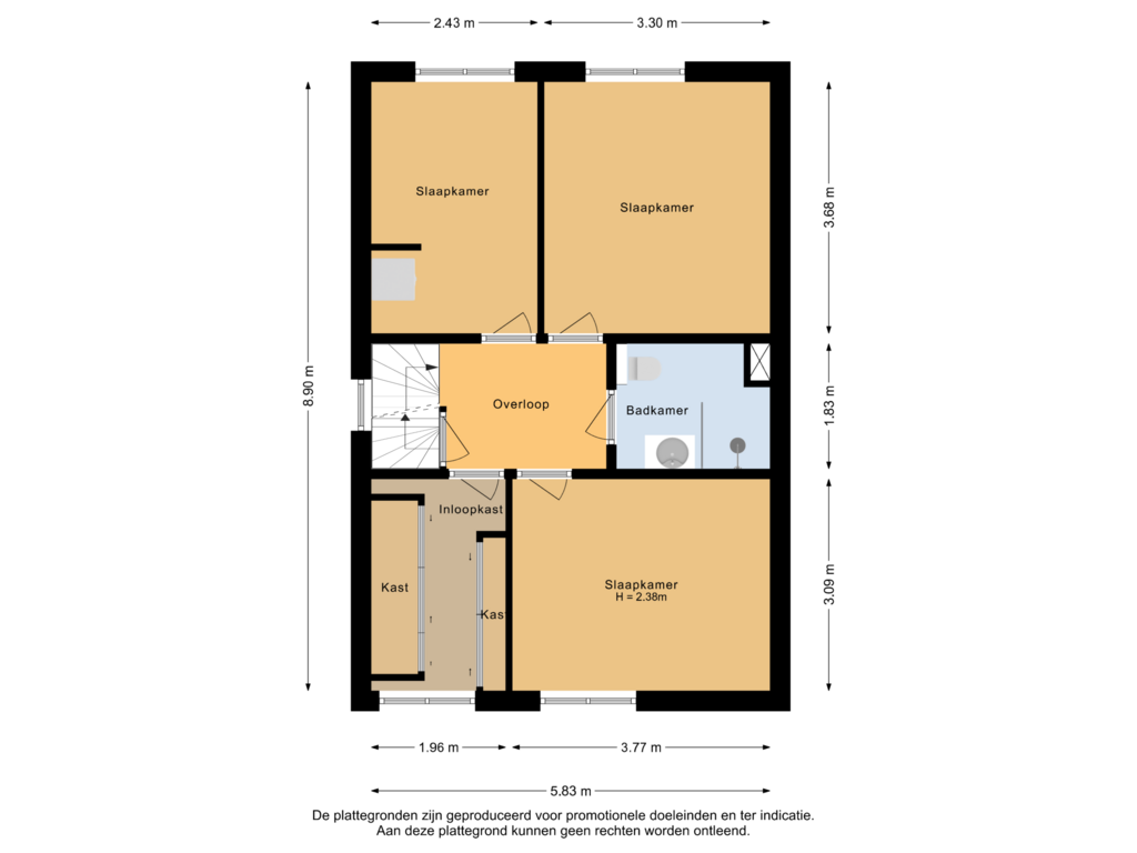 View floorplan of Eerste verdieping of Dolphijnstraat 16