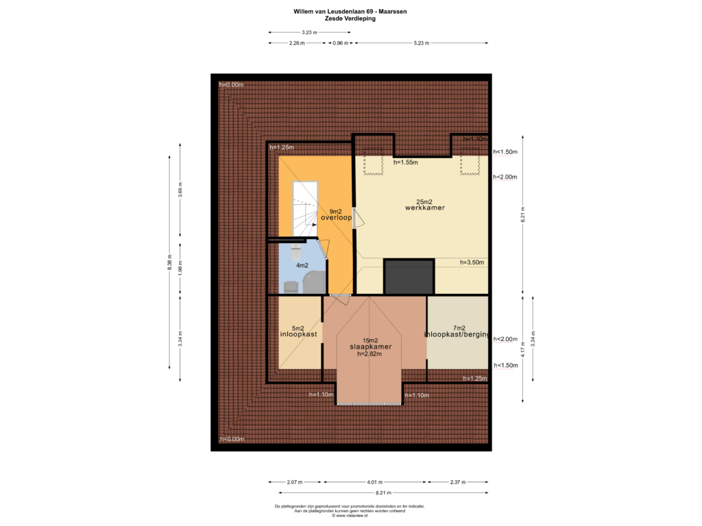 Bekijk plattegrond van ZESDE VERDIEPING van Willem van Leusdenlaan 69