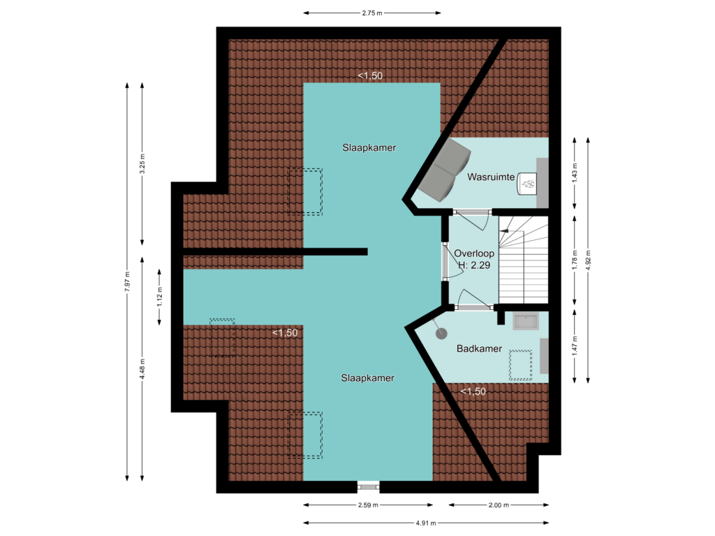 Bekijk plattegrond van Tweede verdieping van Govert Flincklaan 21