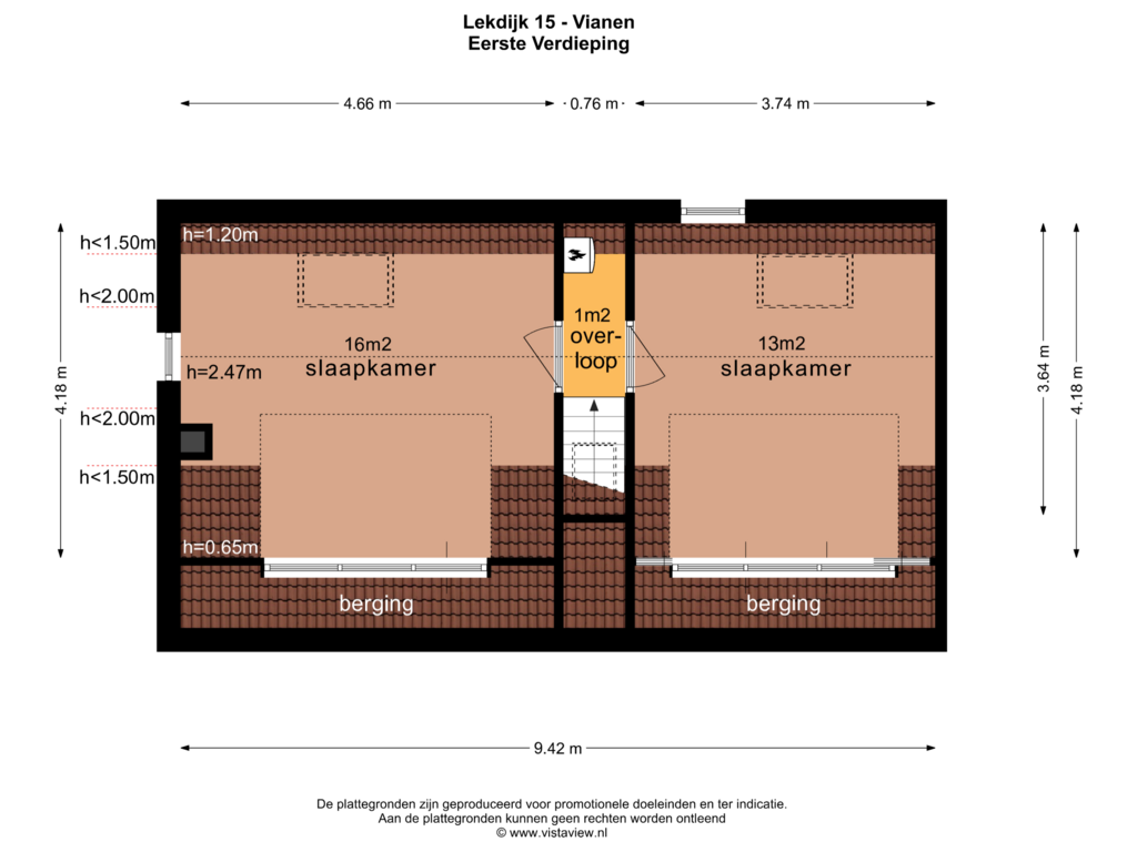 View floorplan of EERSTE VERDIEPING of Lekdijk 15