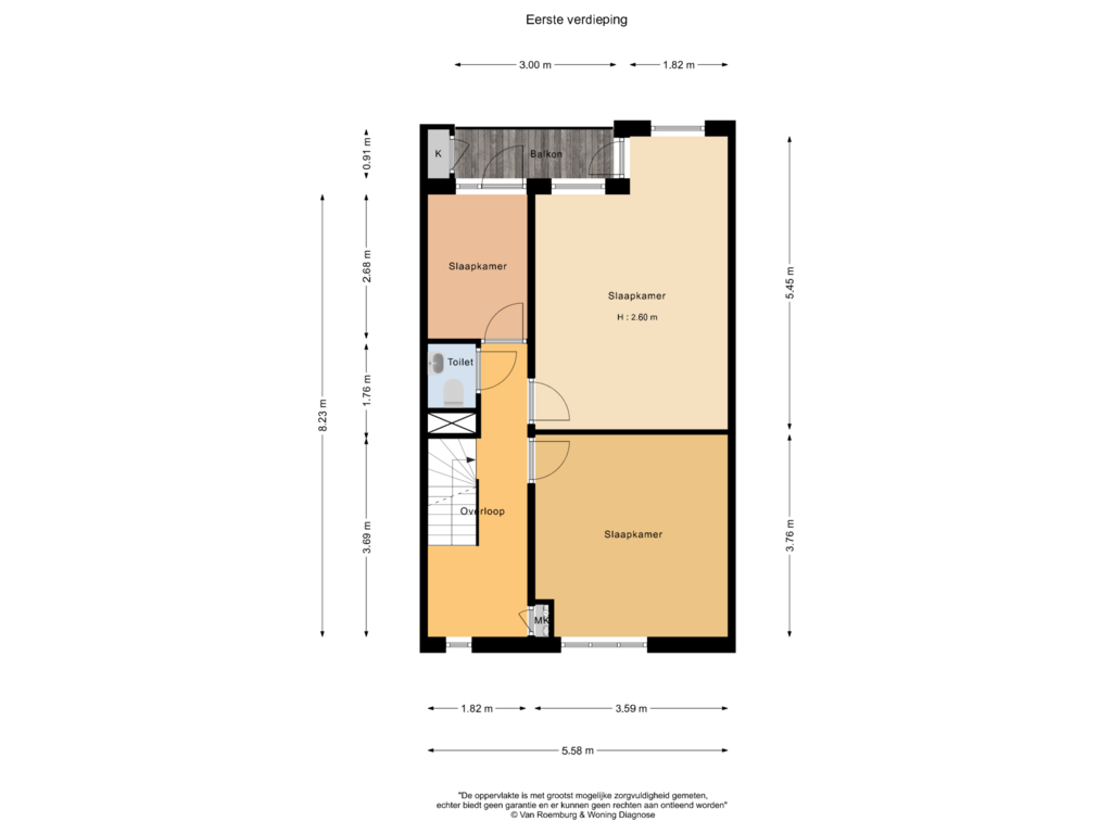 View floorplan of Eerste verdieping of Kraaipanstraat 34