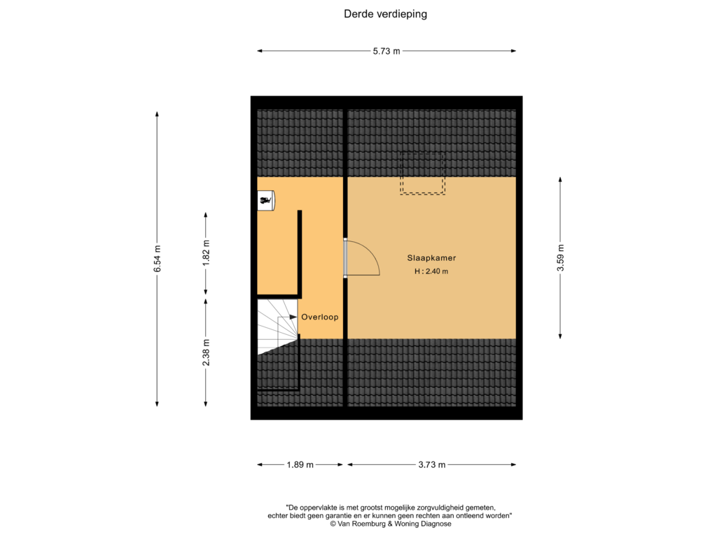 View floorplan of Derde verdieping of Kraaipanstraat 34