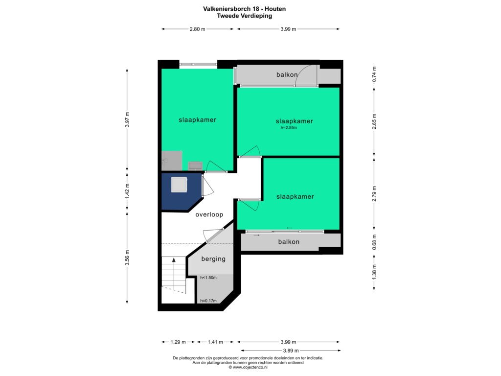 Bekijk plattegrond van Tweede Verdieping van Valkeniersborch 18