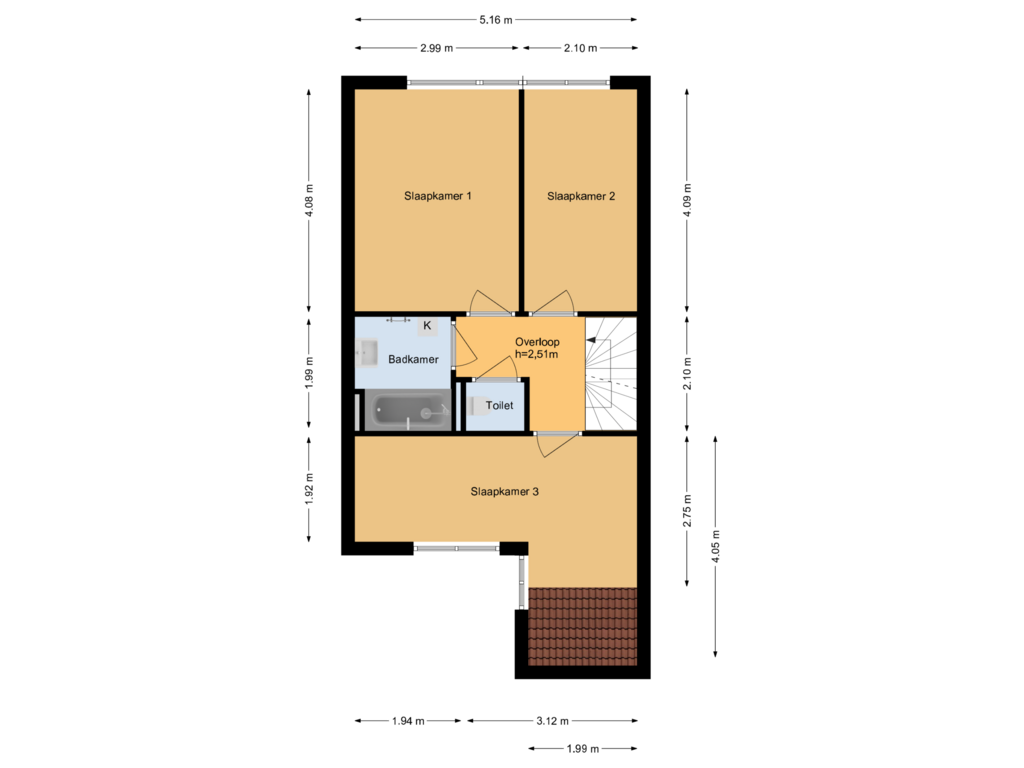 View floorplan of 1e verdieping of Heemraadslag 44