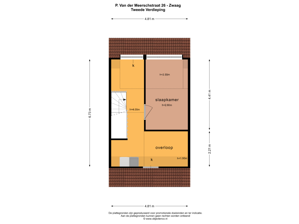 View floorplan of TWEEDE VERDIEPING of P. van der Meerschstraat 26