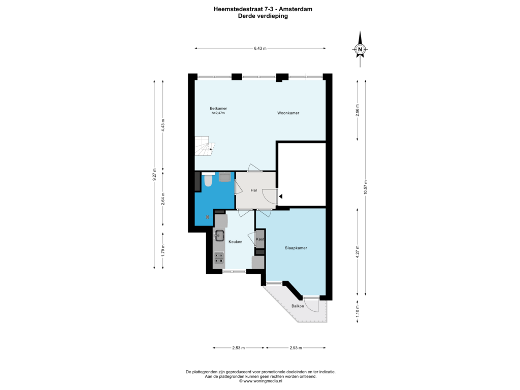 View floorplan of 3e_verd of Heemstedestraat 7-3