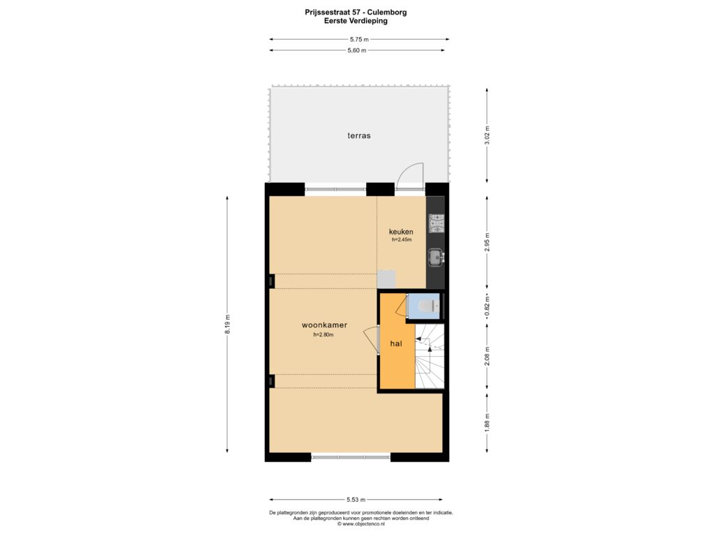 Bekijk plattegrond van EERSTE VERDIEPING van Prijssestraat 57