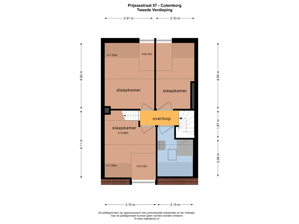 Bekijk plattegrond van TWEEDE VERDIEPING van Prijssestraat 57