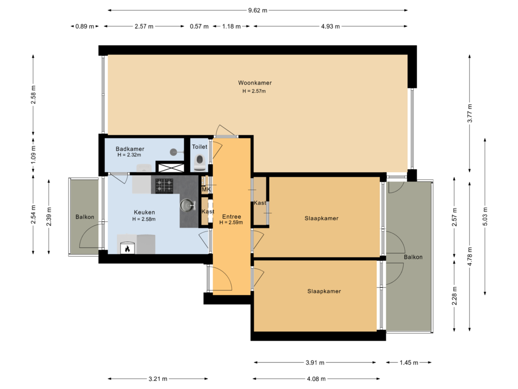 Bekijk plattegrond van Appartement van Hildebrandlaan 90