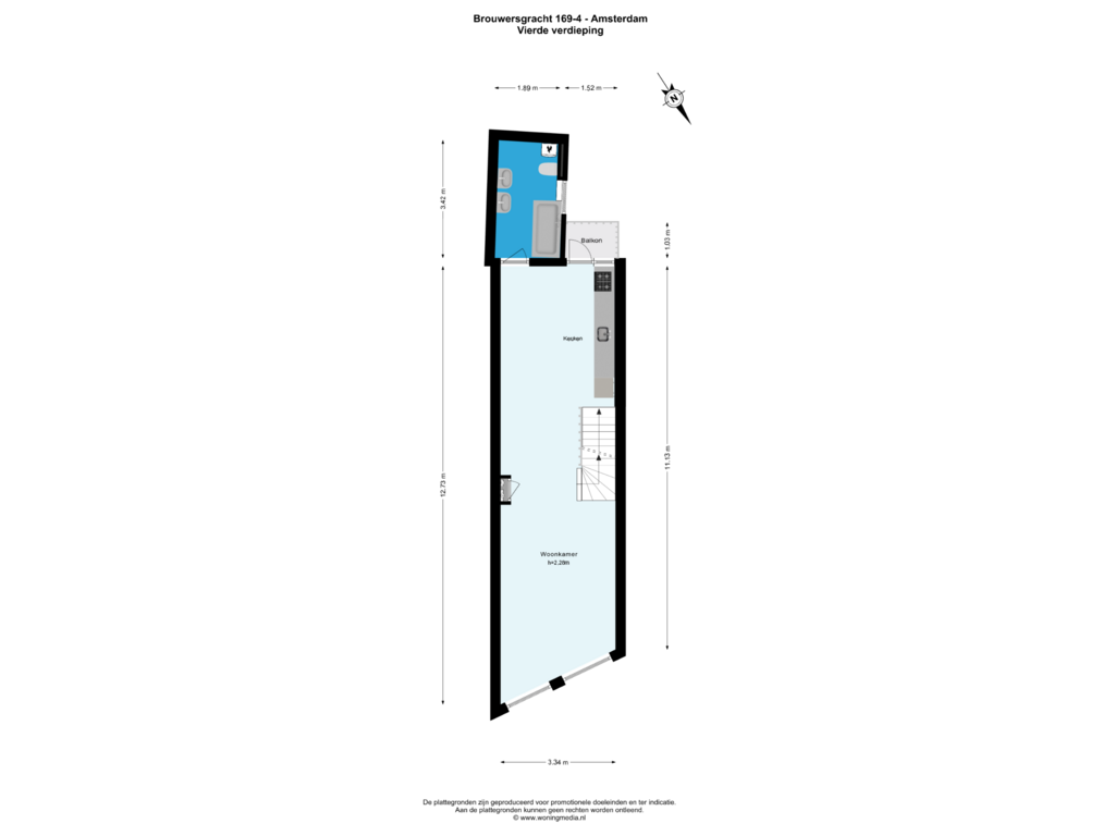 Bekijk plattegrond van Vierde verdieping van Brouwersgracht 169-4